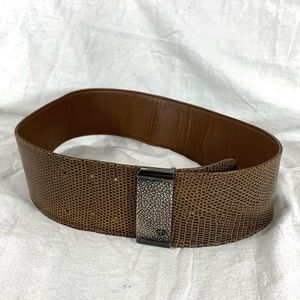 GUCCI Wide Brown Lizard and Leather Belt 70-28